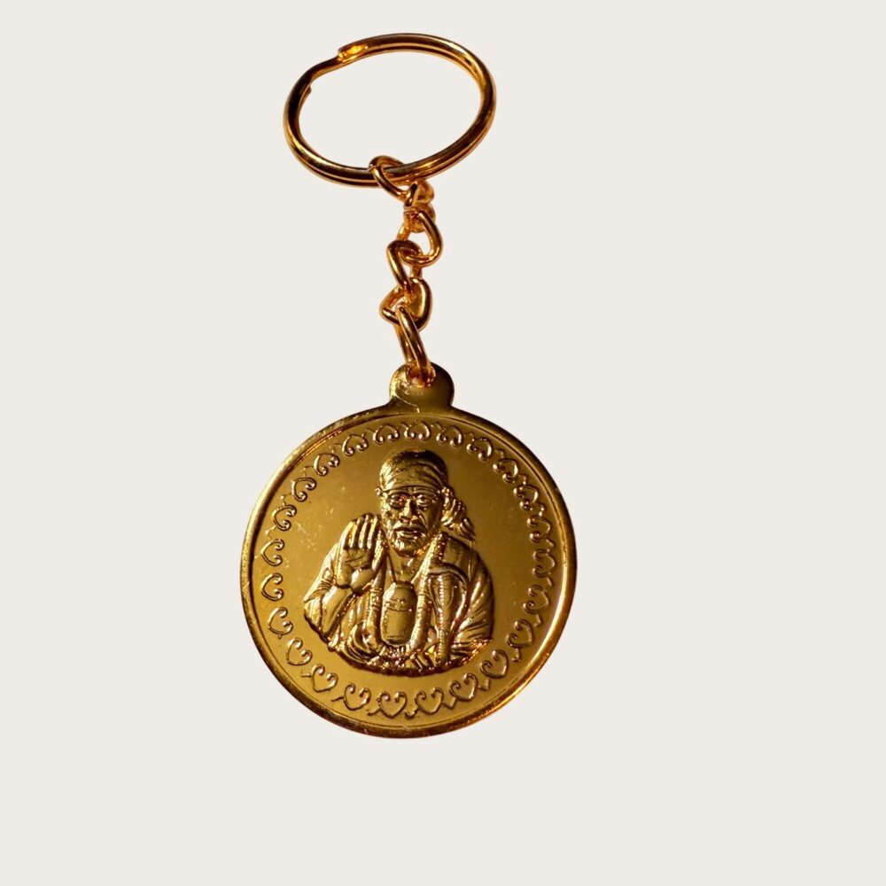 Shirda Sai Baba Gold-Tone Keychain Keyring Religious Pendant Accessory